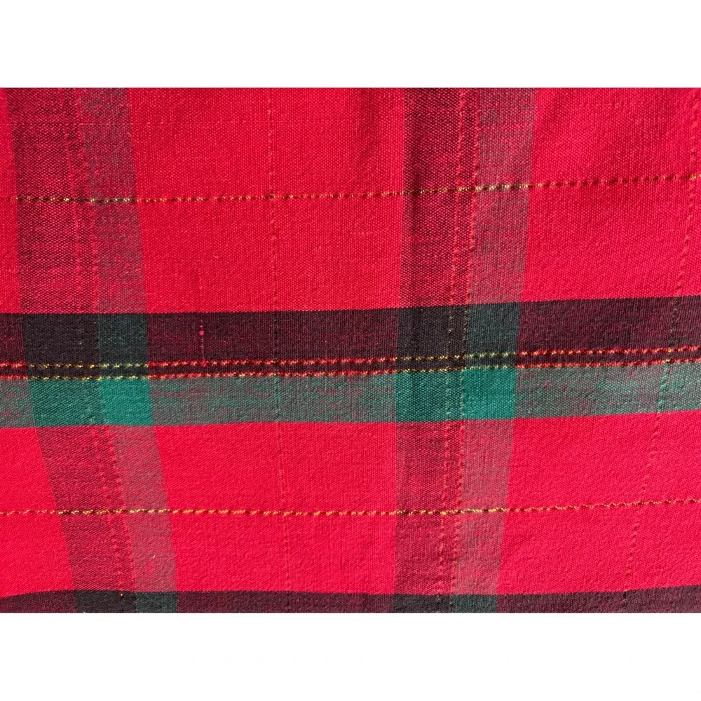 Hand Woven Plaid Tablecloth‎ Red Teal Gold Sparkle Festive Cotton  55 x 72